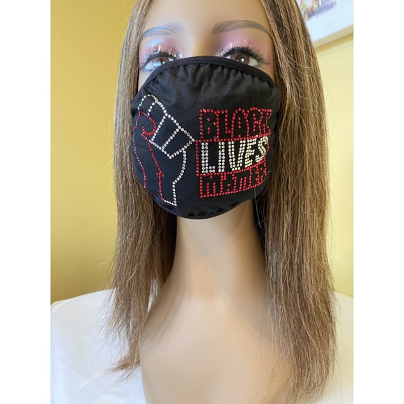 Black Lives Matter Red Rhinestone Bling Face Mask - Picture 9 of 10